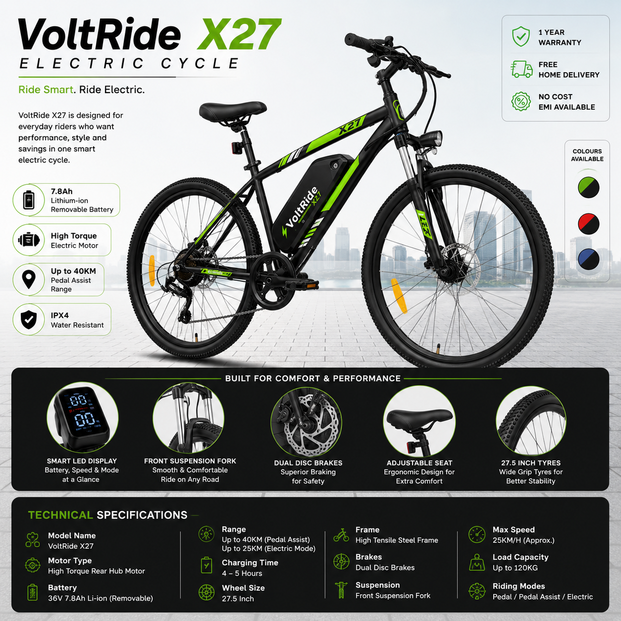 VoltRide X27 Electric Cycle | Smart Power E-Bike | 40KM Range - Image 2