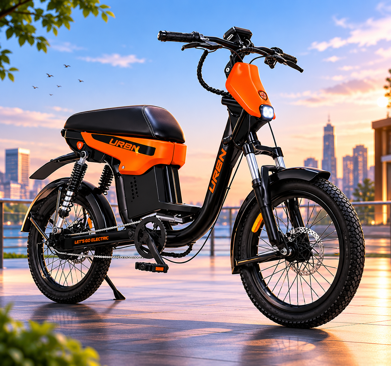 Motovolt URBN E-Moped Standard | 105KM Range Electric Bike | 250W BLDC Motor | Removable 20Ah Battery (Orange)