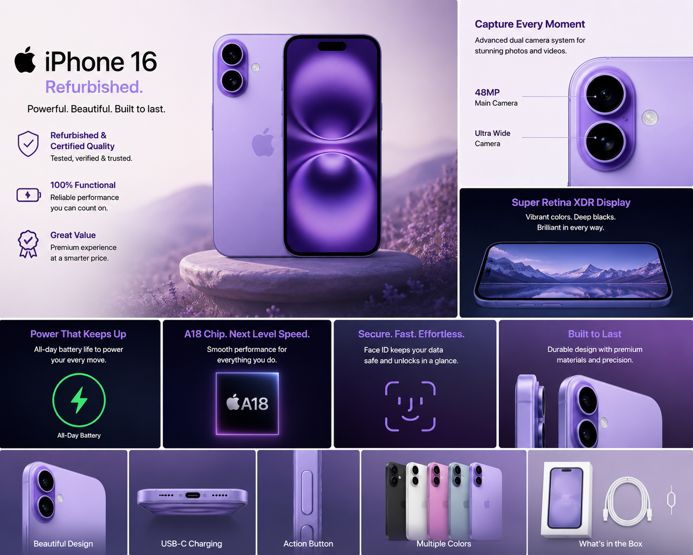 Refurbished Apple iPhone 16 | Premium Renewed Smartphone | Super Retina Display | Advanced Camera System - Image 2